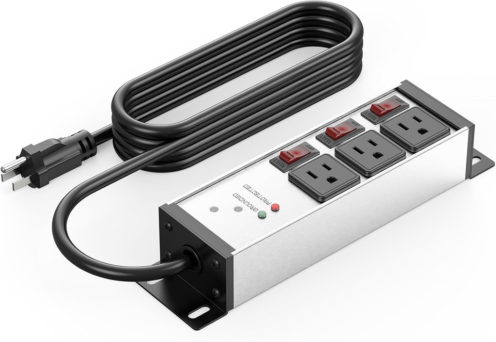 CCCEI 3 Outlet Heavy Duty Surge Protector Power Strip 20 Amp Individual Switches. 12 Gauge Extension Cord, Overload, Ground Protection. Garage Wall Mount Electric Extender, 6FT, Silver.
