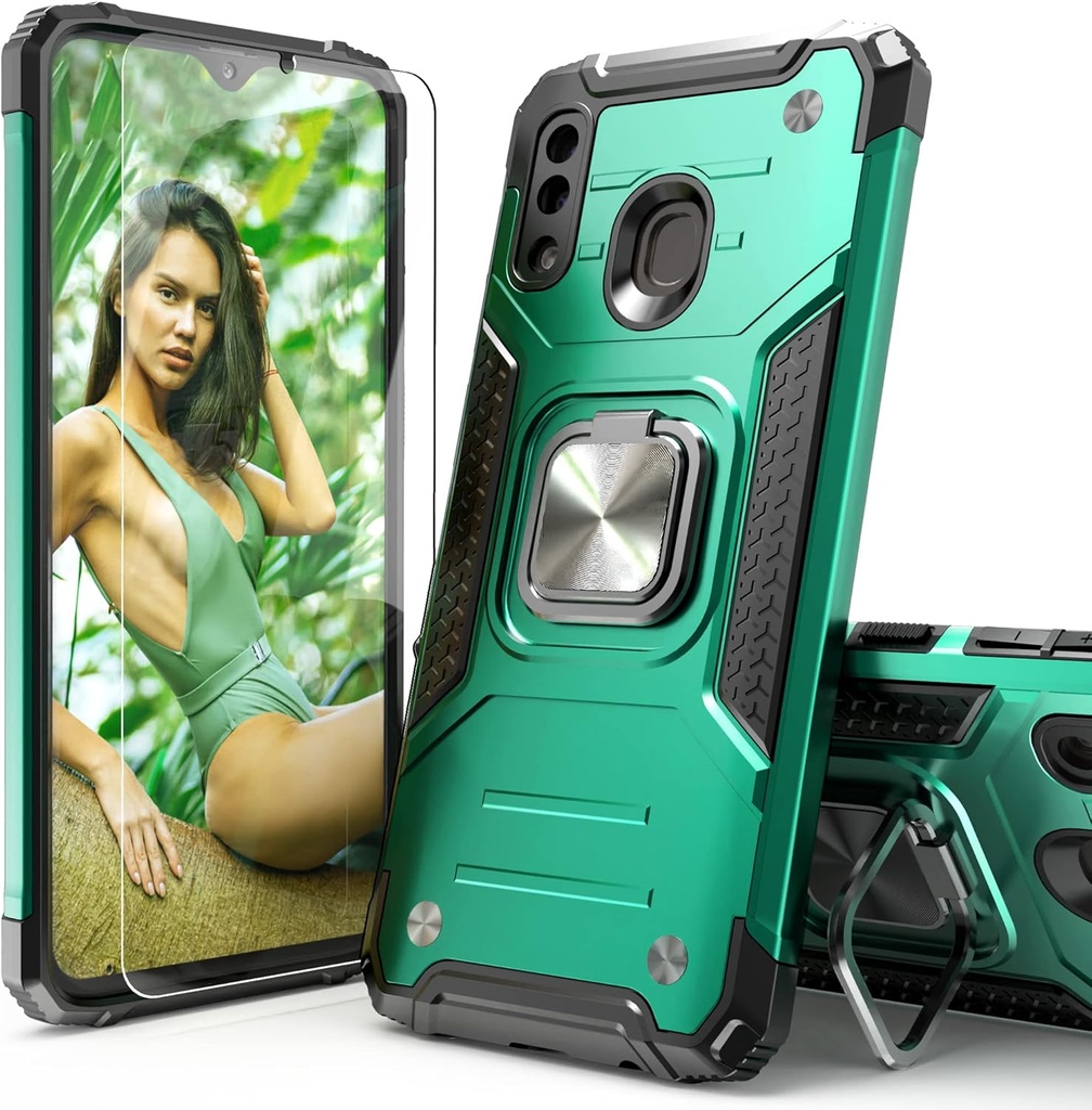 for Galaxy A20 Case with Screen Protector,for Galaxy A30 Case,Shock Absorption Drop Test Cover with Car Mount Kickstand Lightweight Protective Cover for Galaxy A20/A30,Dark Green