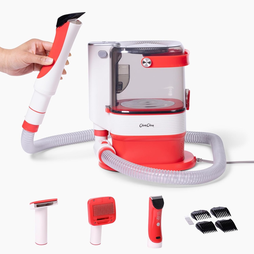 ChomChom Roller Dog Vacuum for Shedding Grooming – Dog Grooming Kit with Dog Brush Vacuum Attachment, Pet Hair Clipper with Guards, Large-Capacity Bin