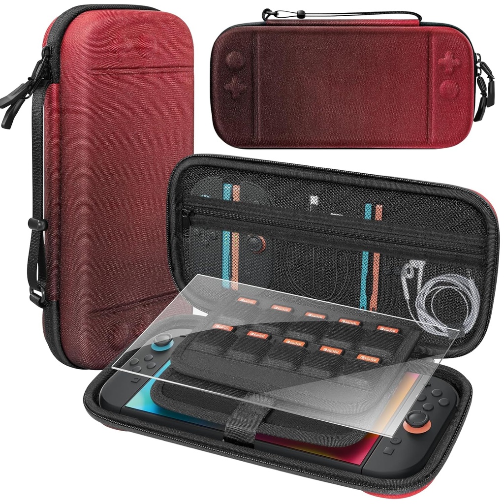 BRHE Switch 2 Carry Case Compatible with Nintendo Switch 2 Console,Large Capacity Switch 2 Case, Portable Hard Travel Bag for Switch 2 Console & Accessories, 30 Game Card Slots (Black Red Gradient)