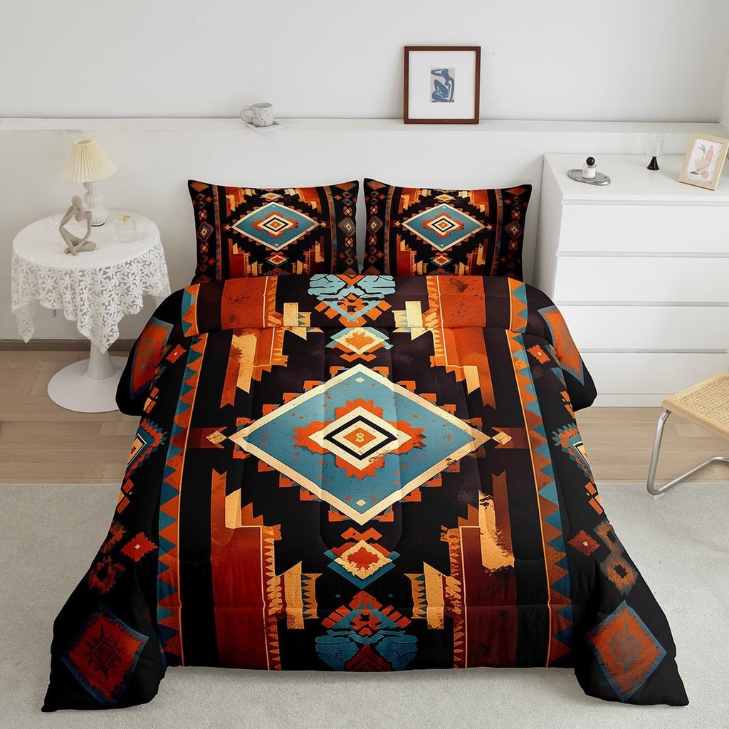 Feelyou Boho Bedding Set King Size Western Decor Comforter Set for Kids Boys Girls Southwest Native American Design Comforter Southwestern Geometric Duvet Set