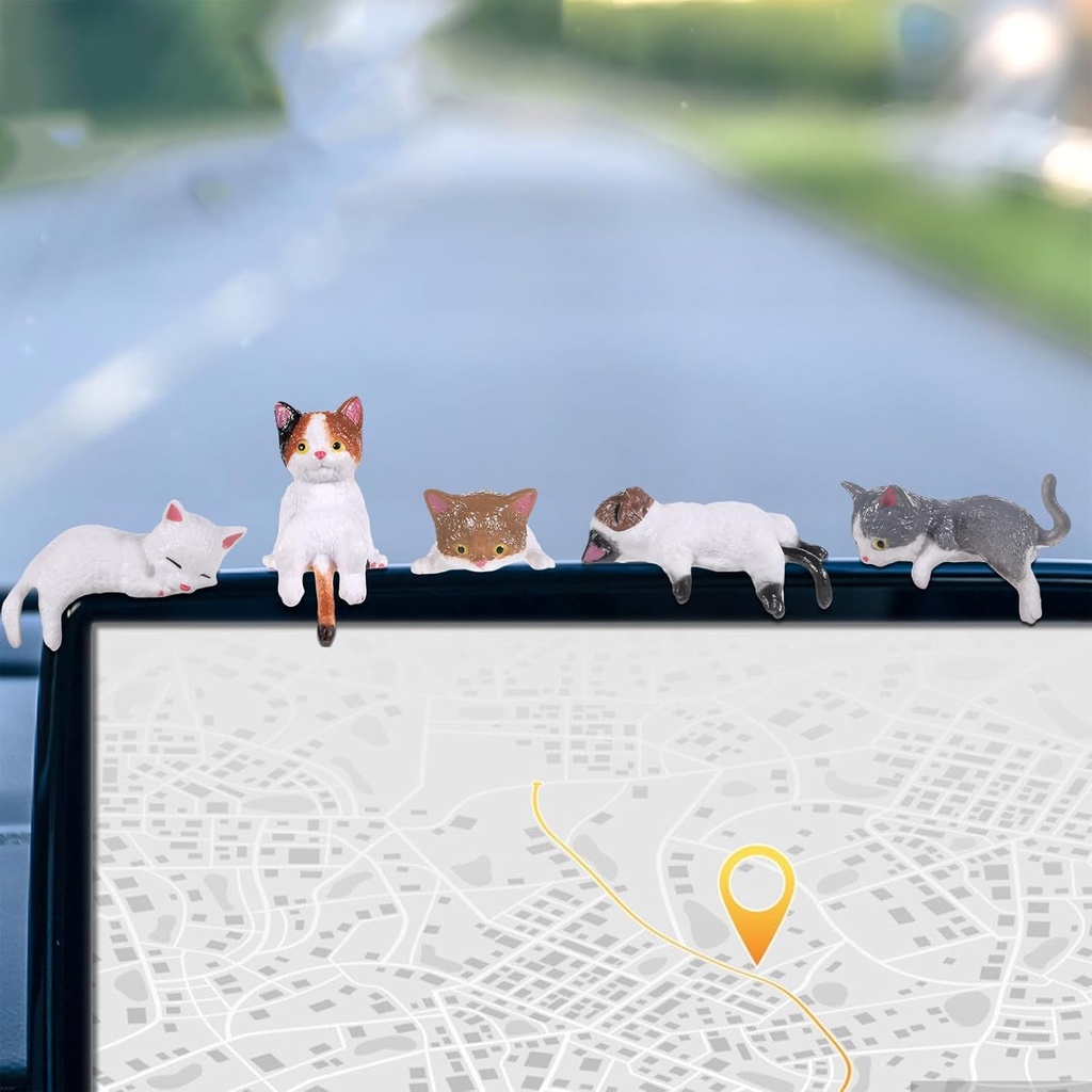 5pcs Cute Cat Fingurine Computer Monitor Decor, Mini Cat Figurines, Car Accessories Interior, Mini Resin Cats for Computer Monitors, Car Screens, Desks