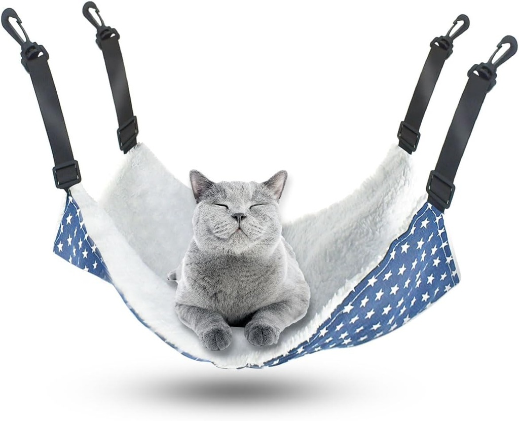 Pet Hammock for Cage Reversible Cat Hanging Hammock Soft Hanging Bed for Ferret Kitten Puppy Cats Small Dogs Rabbits Small Animals Double-Sided Pet Cage Hammock with Adjustable Straps & Plastics Hooks