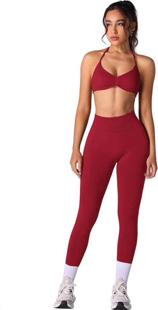ABOCIW Workout Sets for Women 2 Piece Seamless Halter Sports Bra Scrunch Butt High Waist Leggings Gym Yoga Outfits