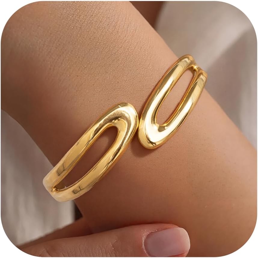 Fullpop Gold Bracelets for Women Trendy, Dainty 14K Gold Plated Cuff Bracelets Adjustable Gold Bracelets Adjustable Stainless Steel Bracelets for Women Couples Bracelets Christmas Gifts for Her