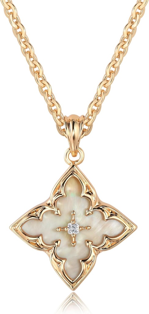 Fettero Gold Clover Necklace for Women Dainty 14K Gold Plated CZ Pendant Necklace Adjustable Chain Choker Charm Colorful Clover Pendant Lucky Necklaces for Women Jewelry