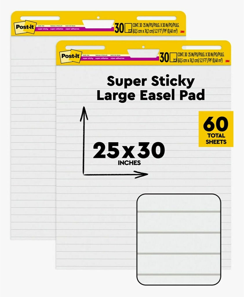 Post-it Super Sticky Easel Pad, 25-inch x 30-inch, White, Lined, 2 Pads/Pack, 30 Sheets/Pad (561WL VAD 2PK) (561WL-VAD-2PK)