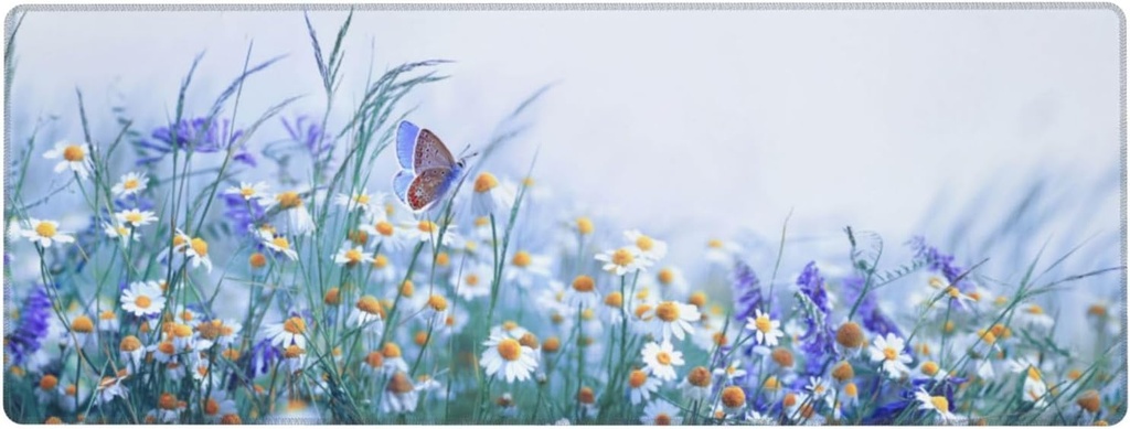 Butterfly Large Gaming Mouse Pad, Extended Floral Mousepad, Big Long Flower Mouse Mat for Keyboard, Computer, (Purple, 31.5 * 11.8 in)