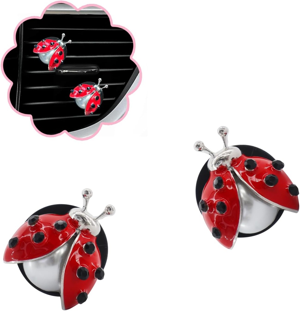 Ladybug Car Accessories,2pcs Lady Bug Air Vent Clips Car Air Fresheners,Refillable Animal Decoration Diffusers,Girly Rhinestone Dashboard Charms for Women Teens