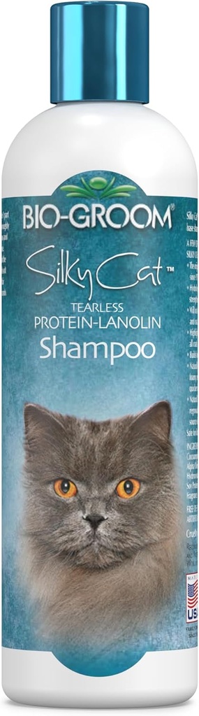 Bio-Groom Protein Lanolin Cat Shampoo – Tear-Free Pet Shampoo, Soy Protein, Cat Bathing Supplies, Residue-Free, Cruelty-Free, Made in USA, Tearless Cat Products – 8 fl oz 1-Pack