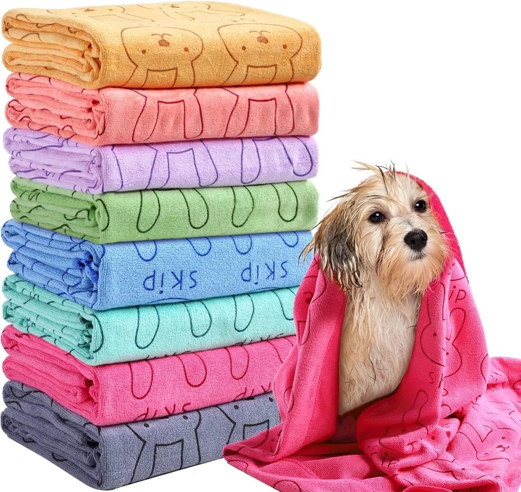 Peryiter 8 Pcs Dog Drying Towels Bulk 55'' x 28'' Pet Grooming Absorbent Microfiber Dog Bath Towels Quick Drying Puppy Bathing Towel for Small Medium Large Cats Pets Bathing Grooming(Colorful)