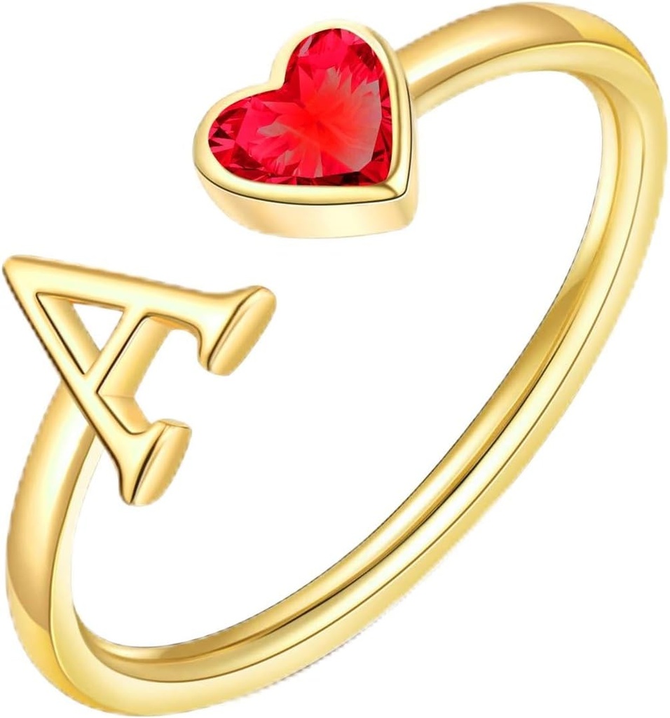 Graduation Gifts-Initial Rings for Women 14K Gold Plated Birthstone Rings Stackable Dainty Letter Rings Christmas Birthday Birthstone Jewelry Gifts for Mother Daughter,Adjustable Size