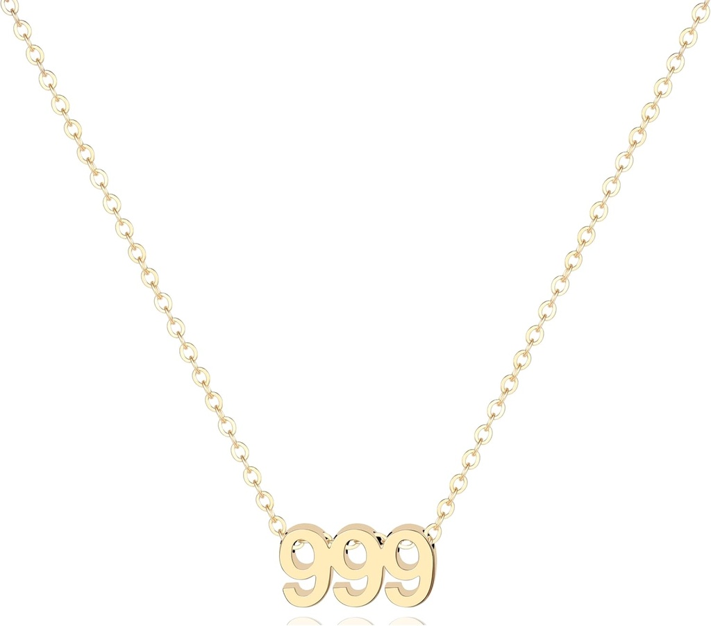 Angel Number Necklace for Women,18K Gold Plated 111 222 333 444 555 777 888 999 1111 Necklace Numerology Jewelry