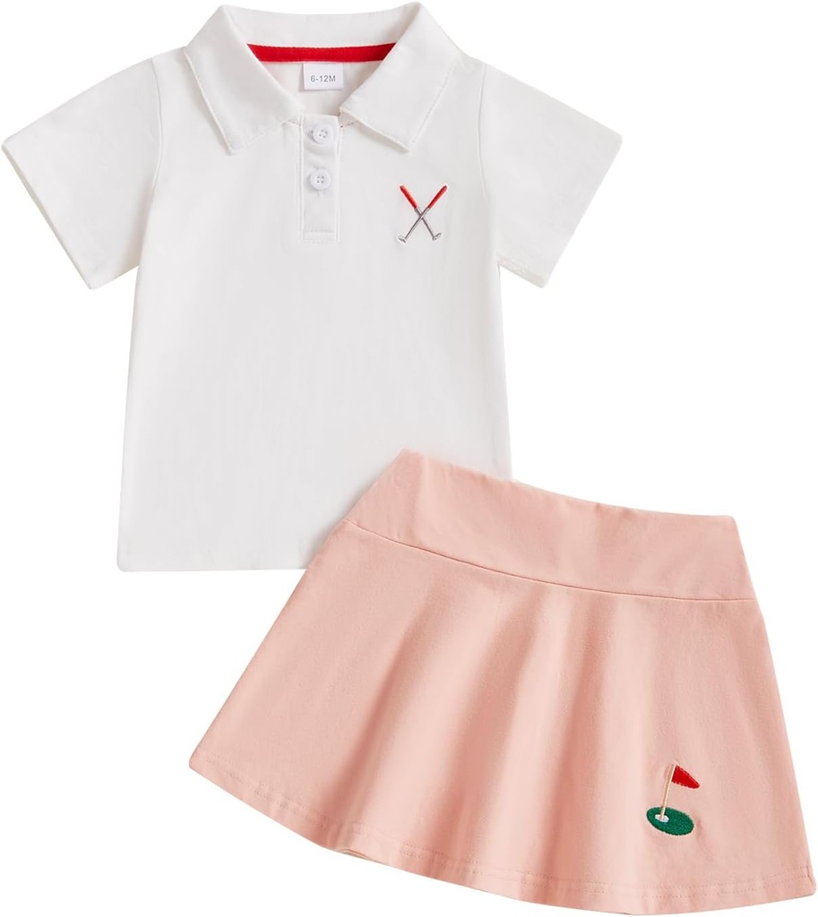 Kayotuas Toddler Baby Girl Golf Outfit Lapel Short Sleeve Golf Hole Shirt and Mini Skirt Set Little Girl Kids Summer Clothes