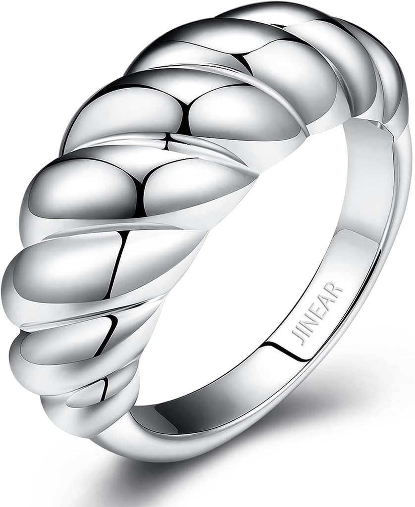 JINEAR 18k Gold Filled Chunky Rings for Women Croissant Dome Statement Ring Trendy Twisted Braided Band Stacking Star Rings Jewelry Gifts
