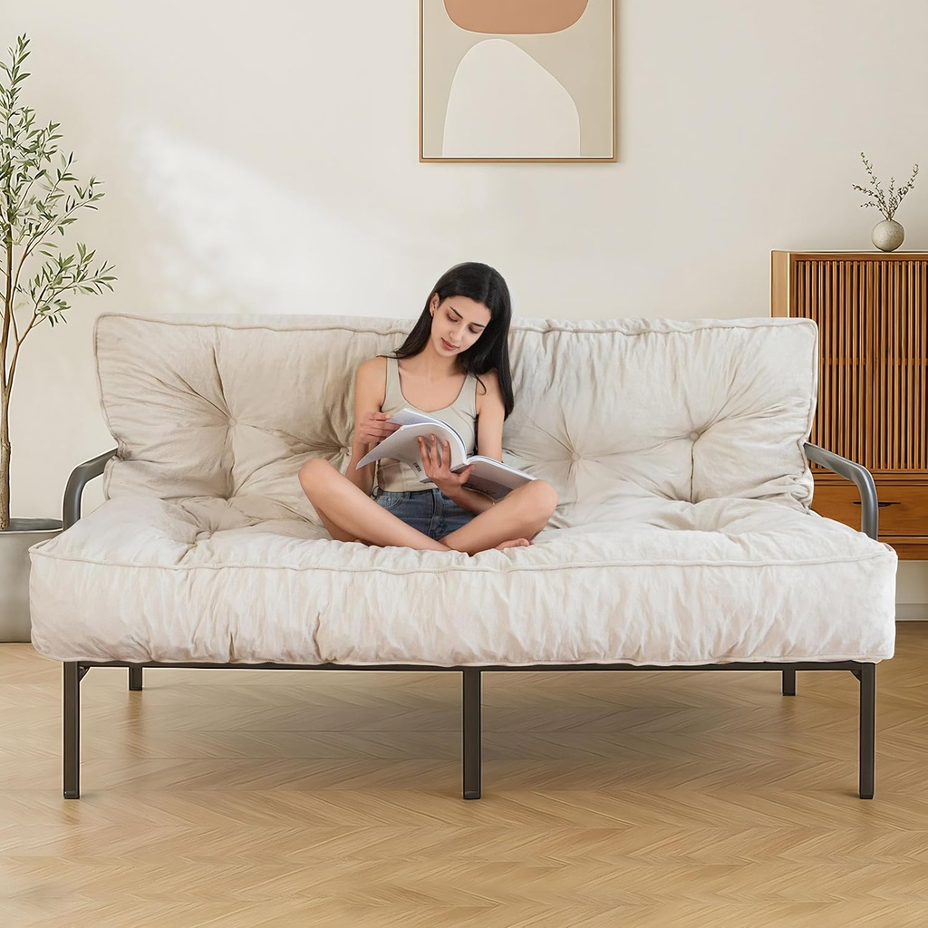 MAXYOYO 8" Futon Mattress, Full Size Extra Thick Futons Sofa Couch Bed for Adults, Velvet Floor Mattress Shredded Foam Filling (Frame Not Included)