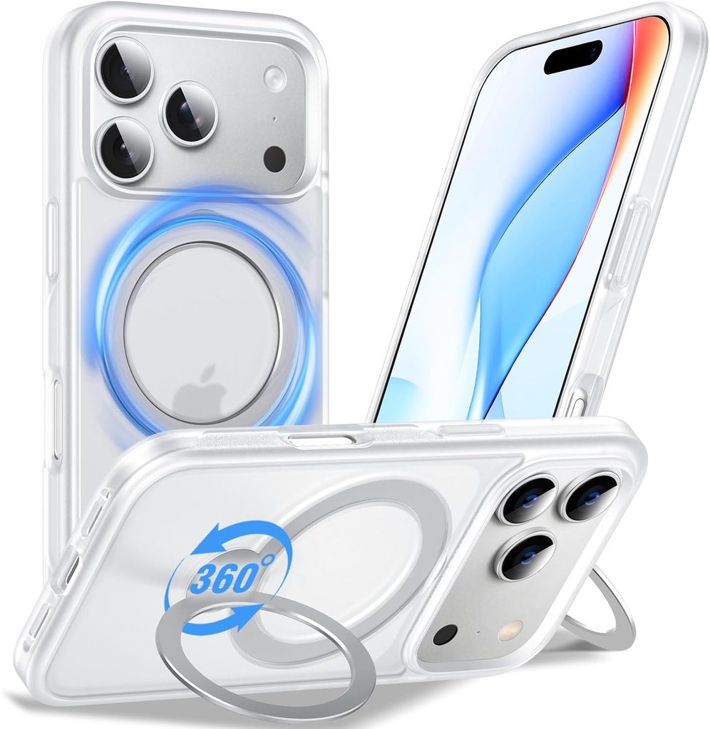 Anqrp 360° All-in-ONE Stand Case for iPhone 17 Pro Case with Rotatable Magnetic Kickstand Ring Holder, Compatible with Mag-Safe, MIL-Grade Shockproof iPhone 17 Pro Phone Case Cover, Mist Matte Clear