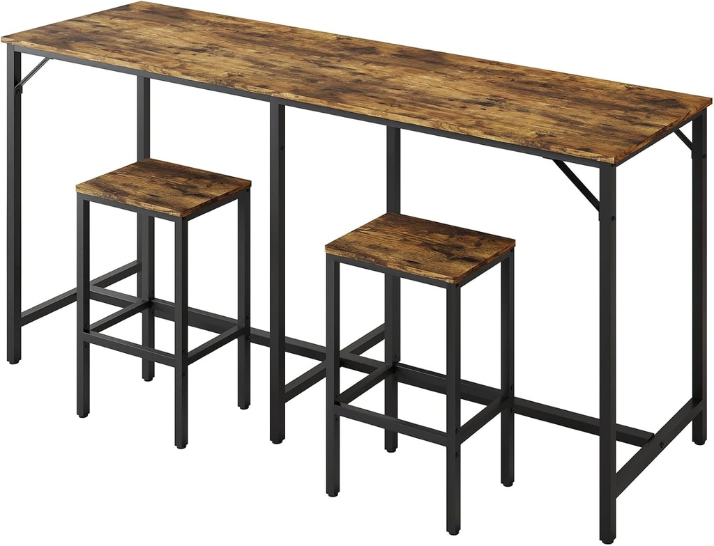 70.9" Bar Table and Chairs Set, Dining Table and Chair Sets, 3 Piece Counter Height Table and 2 Stools, Kithcen Table for Home Restaurant, Bar, Rustic Brown BT09BR