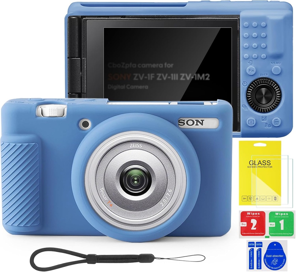 Camera Case for Sony ZV-1F/ZV-1 II/ZV-1 M2 Digital Camera,Sony ZV 1F Silicone Protective Bag,Anti-Scratch,Slimfit,Waterproof,(2 ScreenProtector+Strap Wrist) for Sony ZV-1f – Blue