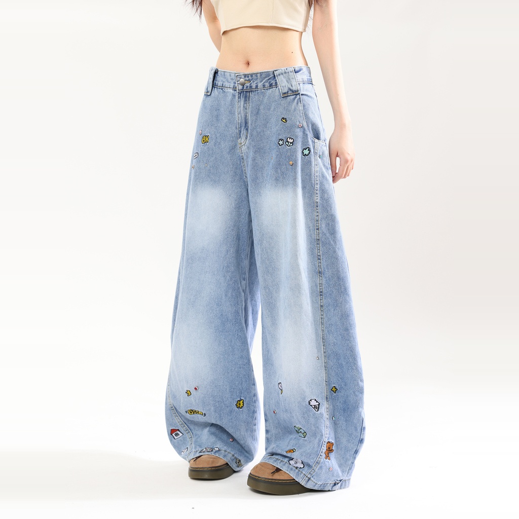 [CJNZ2464981] American Retro Cartoon Embroidered Machete Jeans