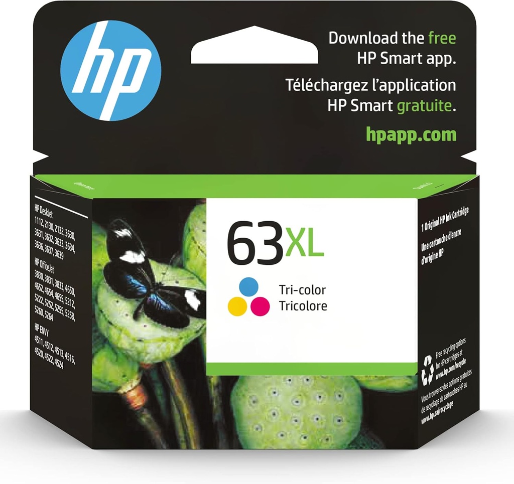HP 63XL Tri-Color High-Yield Ink Cartridge | Works with Printer Series: DeskJet 1112, 2130, 3630; Envy 4510, 4520; OfficeJet 3830, 4650, 5200 | Eligible for Instant Ink | F6U63AN