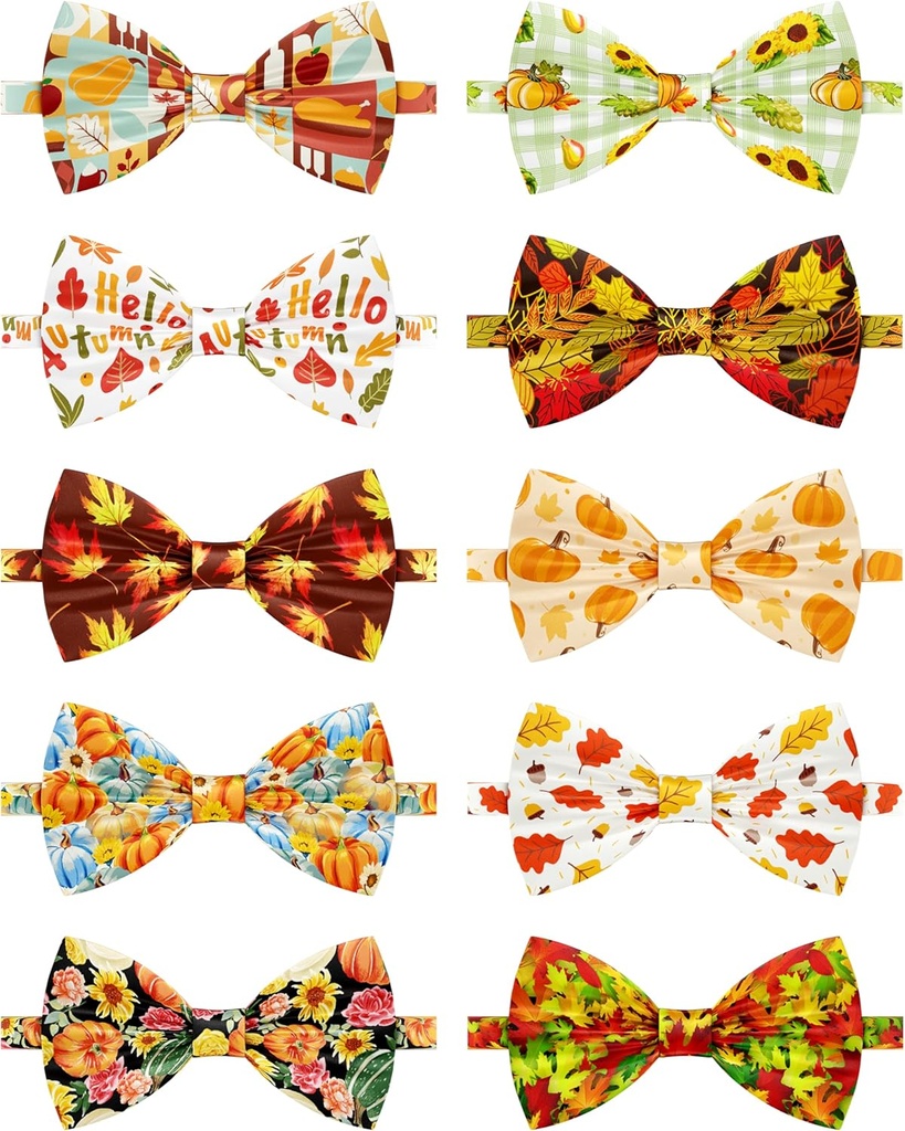 PET SHOW 10 Pack Fall Small Dog Collar Bow Ties Bulk Puppy Cats Autumn Adjustable Bowties for Medium Dogs Pumpkin Maple Leaf Bowknots Birthday Party Holiday Assorted Pet Grooming Accessories