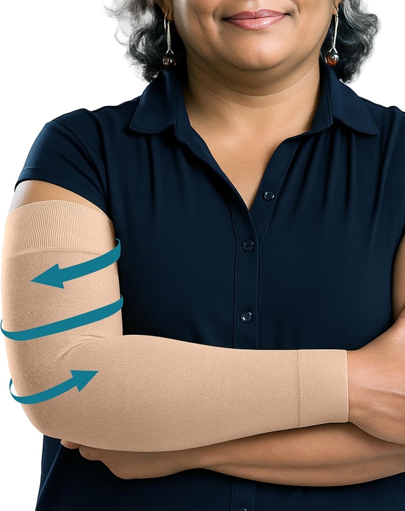 KEMFORD Compression Lymphedema Arm Sleeves for Women - 15-20 mmHg, 1 Pair, Beige, XXL - Medical Arm Brace for Swelling, Edema, Circulation