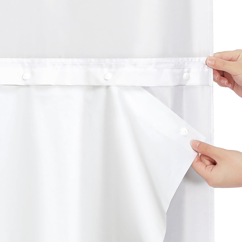 Litabel 2Pcs White PEVA Snap-in Shower Curtain Liner Replacement, 70W x 54H Waterproof Removable Liner for No Hook Shower Curtains with Snap in Liner, Hotel Quality