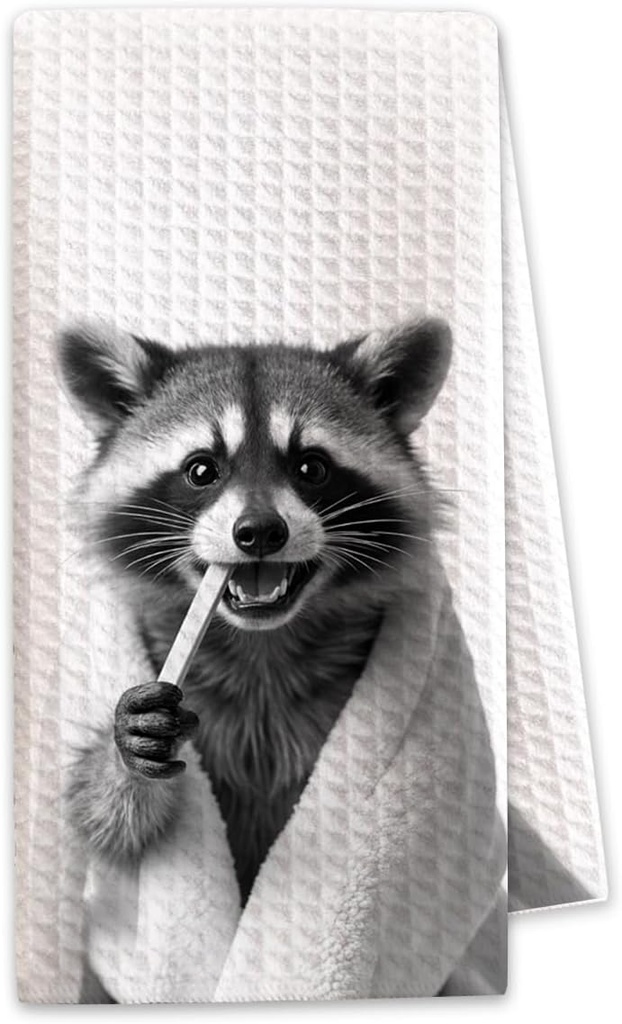 1 PCS Funny Raccoon Hand Towels, Fun Raccoon Gifts for Women, Animal Decorative Kitchen Towels for Kids' Bathroom,Pet Owners Housewarming - C08