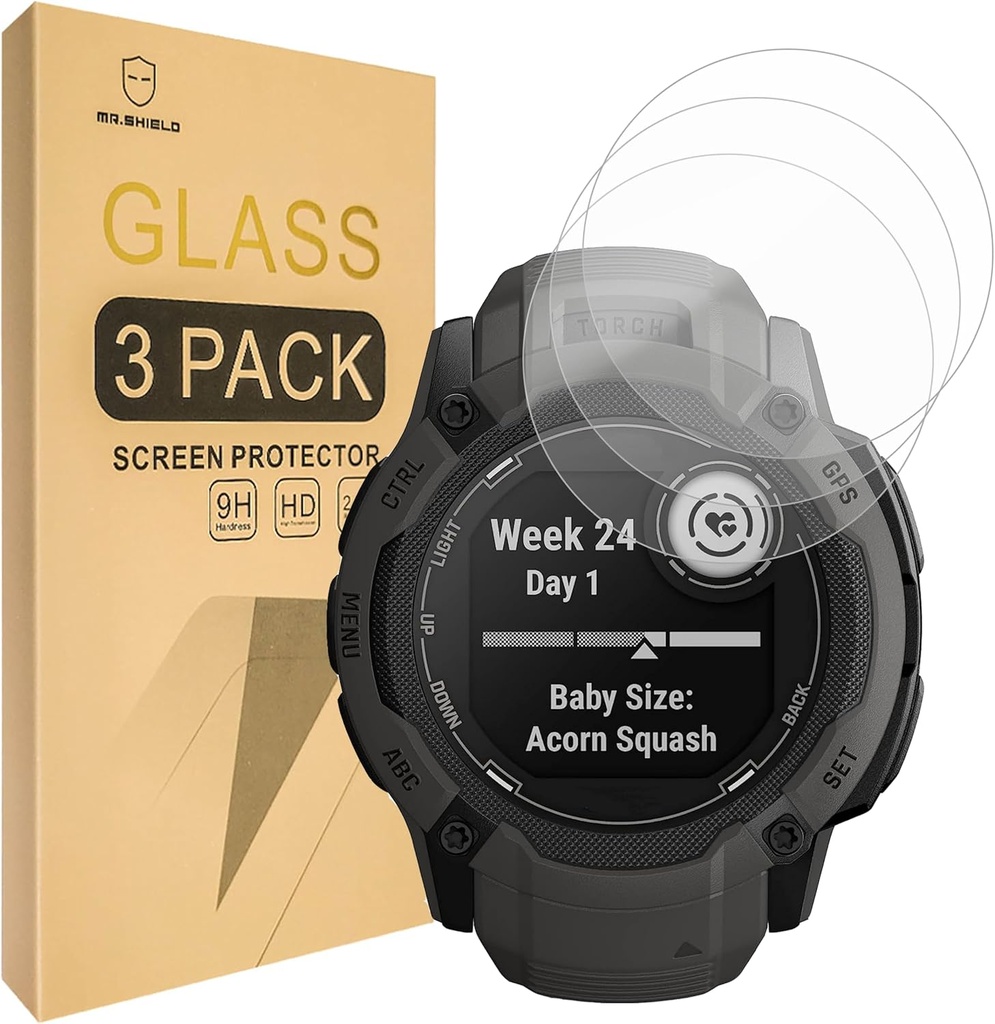 Mr.Shield Screen Protector compatible with Garmin Instinct 2X Solar [Tempered Glass] [3-PACK] [Japan Glass with 9H Hardness]