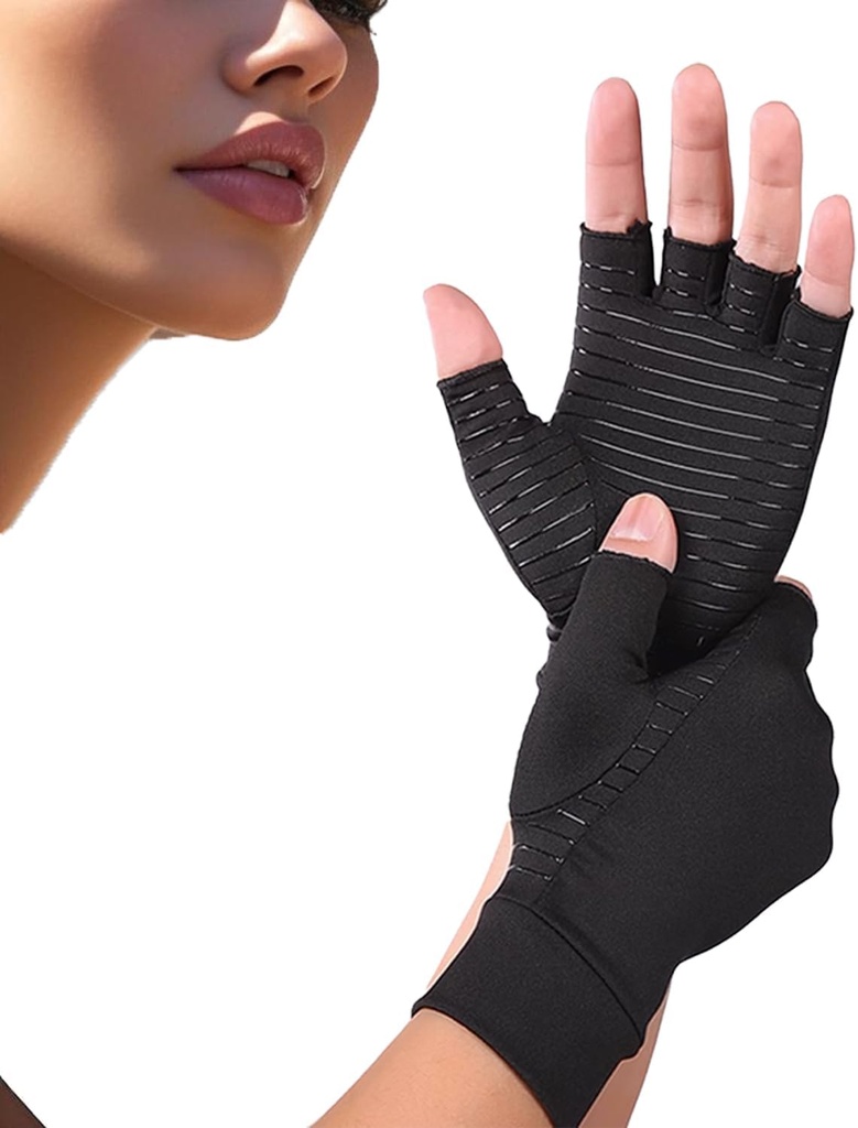 Compression Arthritis Gloves for Women and Men,Copper Infused Black Fingerless Apparel Gloves (1)