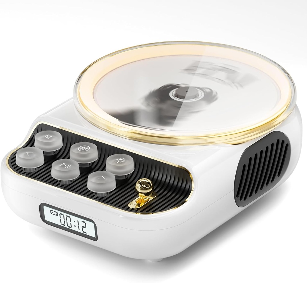 Retro Portable CD Players with Bluetooth Speakers, FM Radio, Night Light, LCD Display, 4000 mAh Battery, Vintage Radio Built in Dual Speakers Supports USB/AUX/Type-C for Home, Gifts (White)