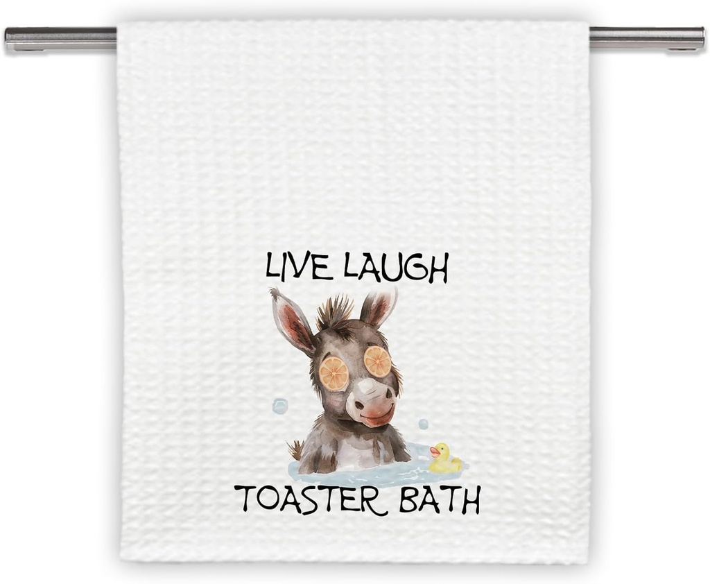 Funny Live Laugh Toaster Bath Kitchen Towels Funny Hand Dish Towel, Farmhouse Decorative Hand Towels for Bathroom and Kitchen, 13.8X 24 Inches -07A