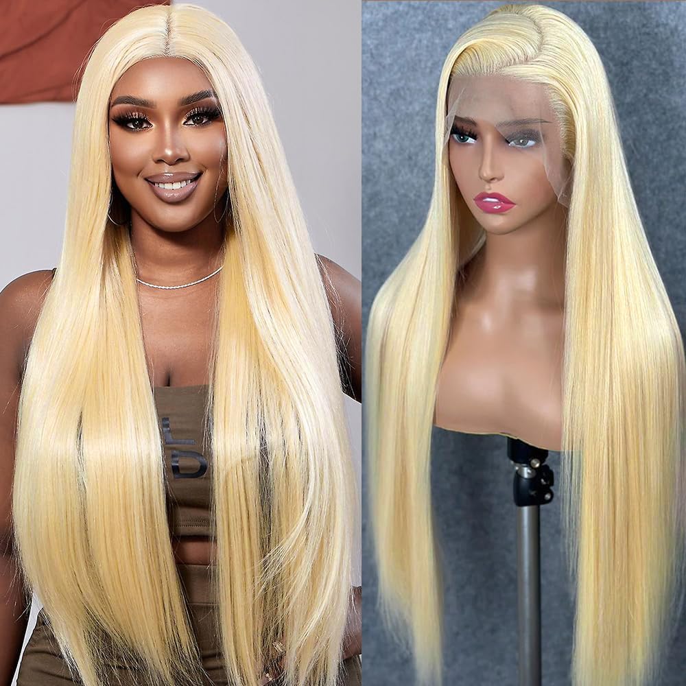 26 Inch Blonde Lace Front Wigs Human Hair Pre Plucked 613 Lace Front Wig Human Hair 200% Density Straight Blonde Wig with Baby Hair for Women