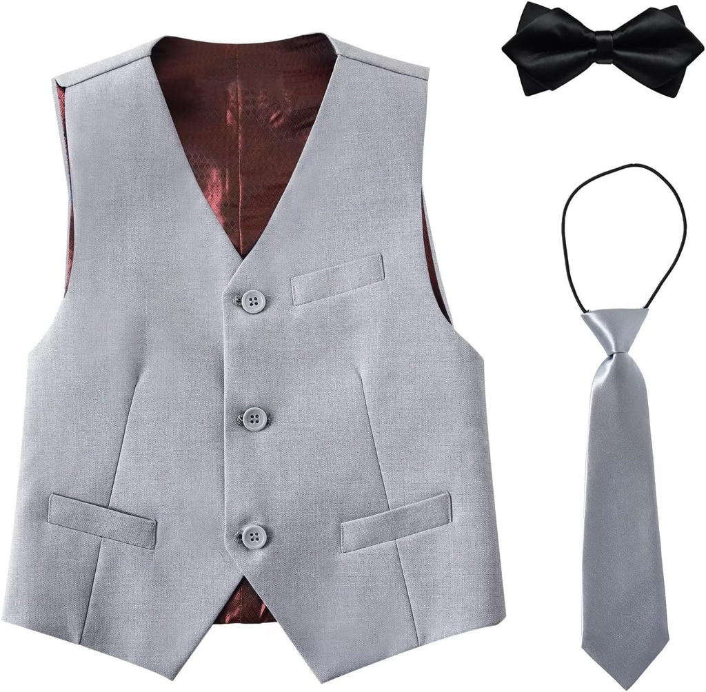 Boy's Suit Vest with Bowtie and Tie Kids Suits for Boy Adjustable Back Strap Vest Set