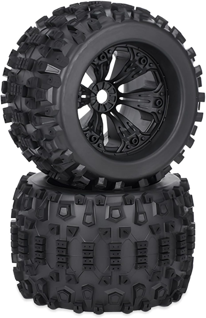 17mm Hex RC Wheels and Tires 2PCS RC Truck Buggy Preglued Tires Wheels for 1/8 1/10 Scale Arrma Kraton Notorious Outcast Typhon 6S 4S 3S Traxxas Maxx T Maxx Sledge Revo Upgrade Parts