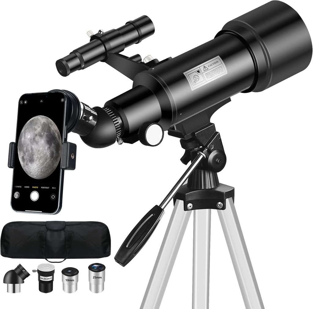 Telescope for Adult, 70mm Aperture 400mm Portable Telescope with Tripod, Finder Scope, Phone Adapter, Carrying Bag, Astronomical Refractors Telescopes for Kids Beginners Adults (Black)
