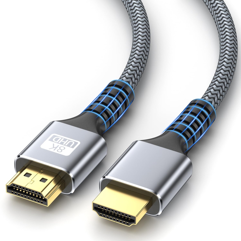 8k Hdmi Cable 6.6ft Ultra High Speed HDMI 2.1 Cable 8K@60HZ 4K@120HZ 48Gbps HDMI Cord for HDTV,PS4,PS5,Monitor Laptop,Xbox,HDCP 2.2&2.3 Support HDR,eARC,Dolby.(Silvery)