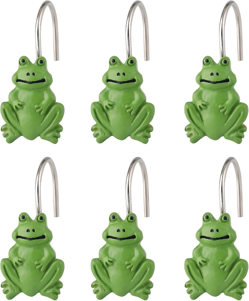 Twofishes Green Frog Shower Curtain Hooks S/12 Decorative Frog Shower Curtain Hooks Set of 12 Rust Proof Resin Shower Curtain Rings Pack of 12