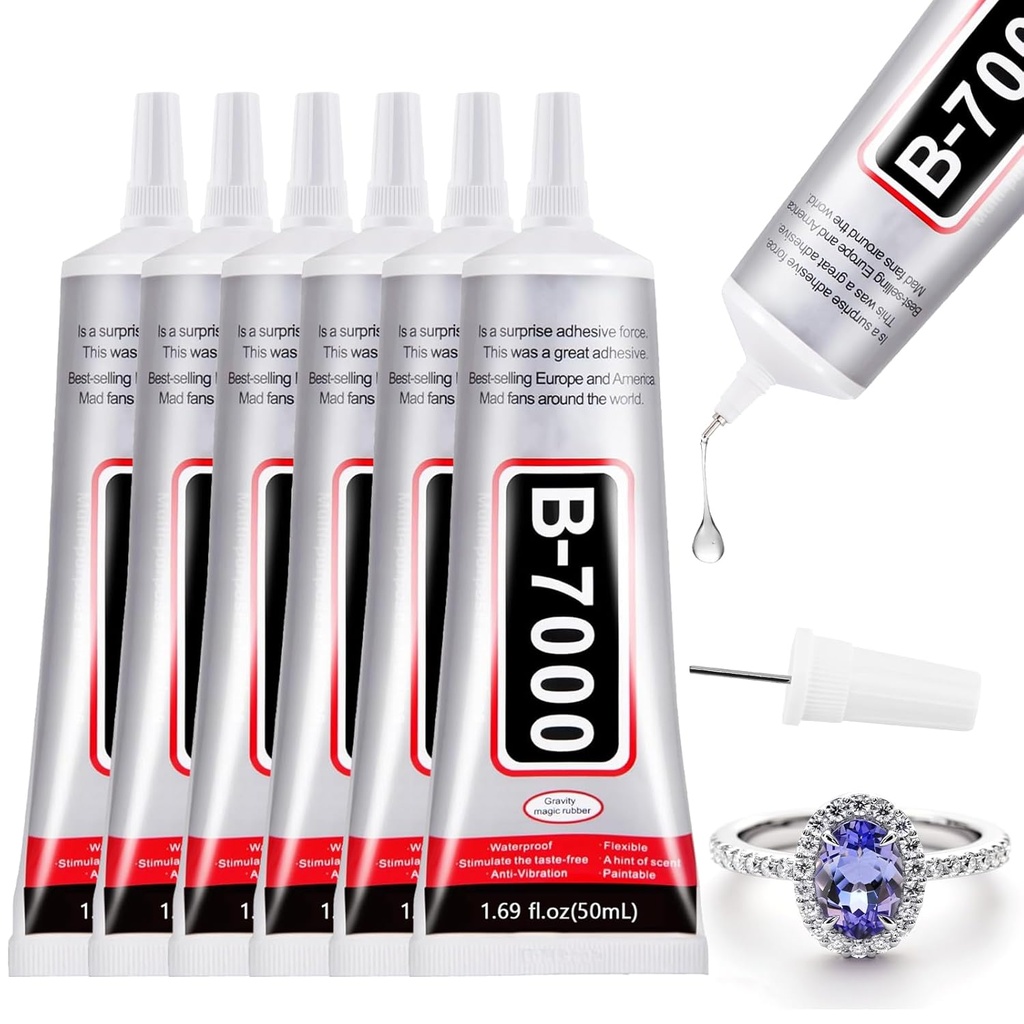 6 PCS 50ml B7000 Glue Clear with Precision Tip, Rhinestone Glue for Nail, Craft Glues, Jewelry Glues, Jewelry Making, Nail Art, DIY, Makeup, Shoes