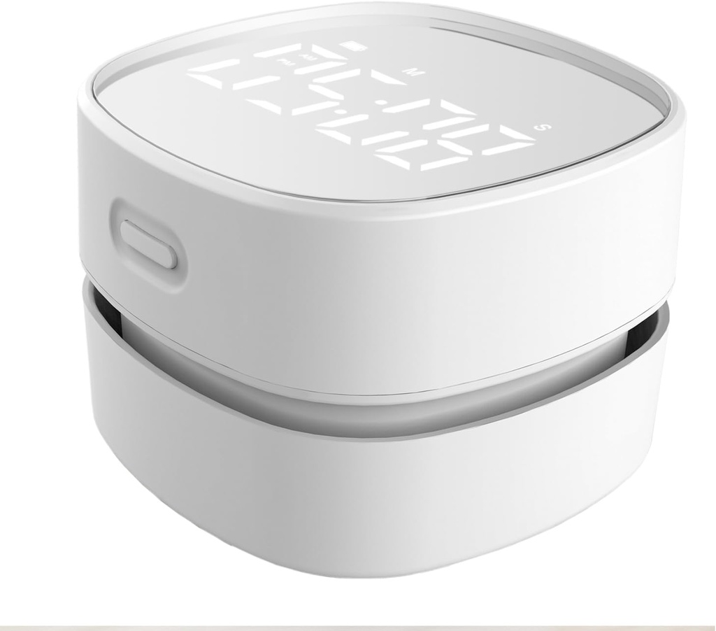 ODISTAR Counter Vacuum Cleaner,Mini Table dust Sweeper Energy with Digital Timer,Endurance up to 400 mins,360º Rotatable for Cleaning Rubber shavings,Crumbs Keyboard of Gifts for Kids(White)