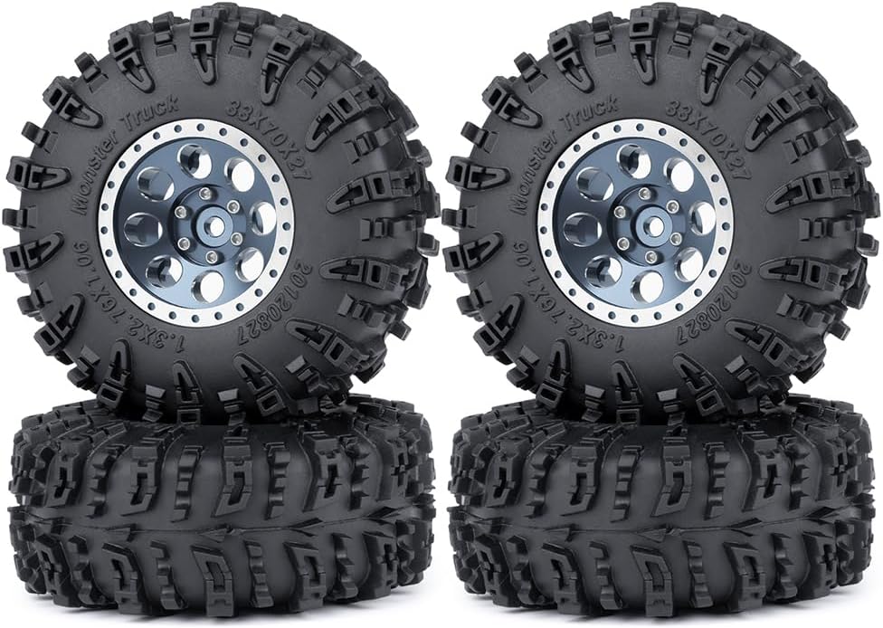MORLORDY 4Pcs 1.3" Wheels Tires Set for 1/24 Axial SCX24 Gladiator Deadbolt Bronco C10 JLU and 1/18 TRX4M RC Crawler Car Upgrade Parts (Titanium)