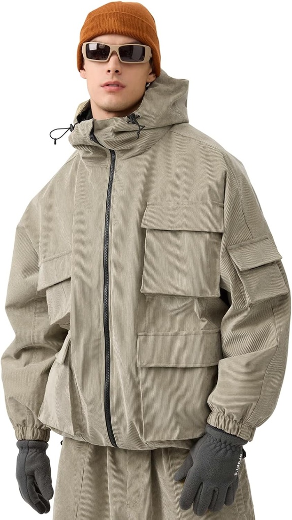 GSOU SNOW Mens Snowboard Jacket Baggy Womens Ski Jackets Cargo Snow Coat Waterproof Windproof Warm Multi-Pockets Sports