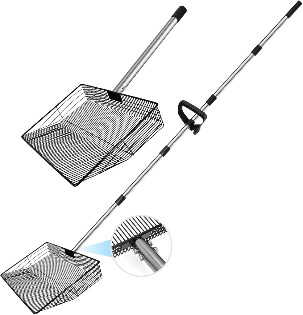 15-inch Large Chicken Poop Scooper with Gloves & Ergonomic Grip, 5 in 1 Adjustable Chicken Coop Pooper Shovel (37 to 78"), Sifting Litter Shovel Scoop for Chicken Coop/Stable Cleaning/Poultry Farm