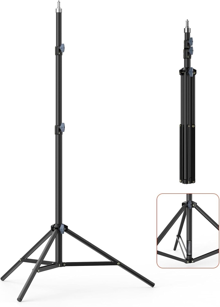 Upgraded Photography Light Stands Tripod: LEORFI 75"/6 Feet/190CM Spring Loaded Light Stand, Heavy Duty Light Stand for Studio, Portable Foldable Tripod Stand, Live Streaming, Ring Light, Monolight