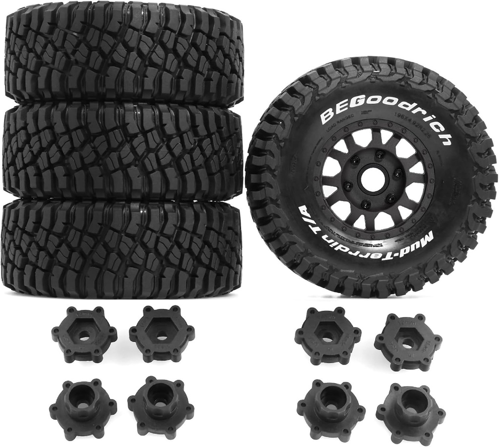 REDSPIDER 1/7 1/8 RC Short Course Truck & Buggy Tires Wheels Set 12/14/17mm Hex Adapter OD 4.96'' for Traxxas UDR ARRMA Mojave 4S 6S Losi TLR FS FSR Atom Serpent 8SC Hobao Xray Tekno (Black)