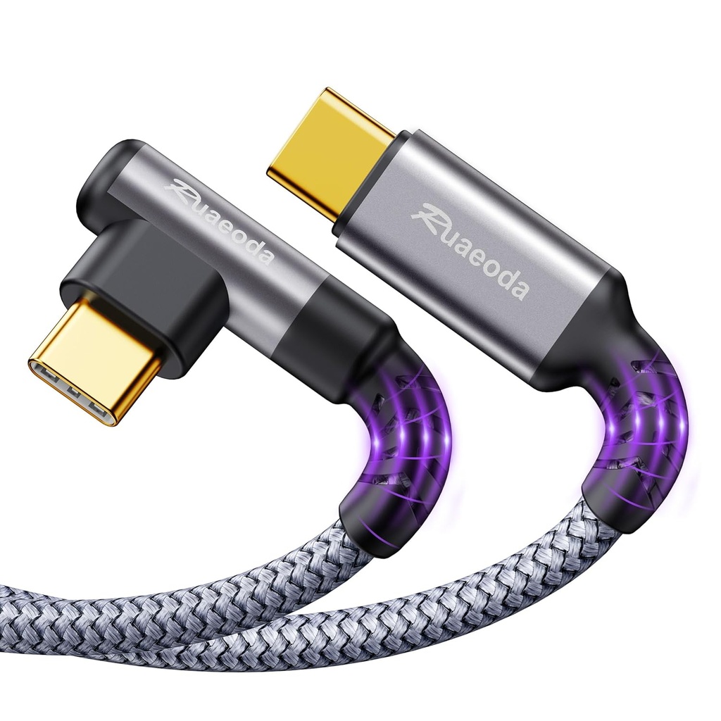 USB C to USB C Cable for CarPlay 10ft, 60W Fast Charging Right Angle Type C Charger Cord, Case Friendly Braided USBC Cable Compatible with iPhone 15/16 Pro Max, Samsung S24, iPad
