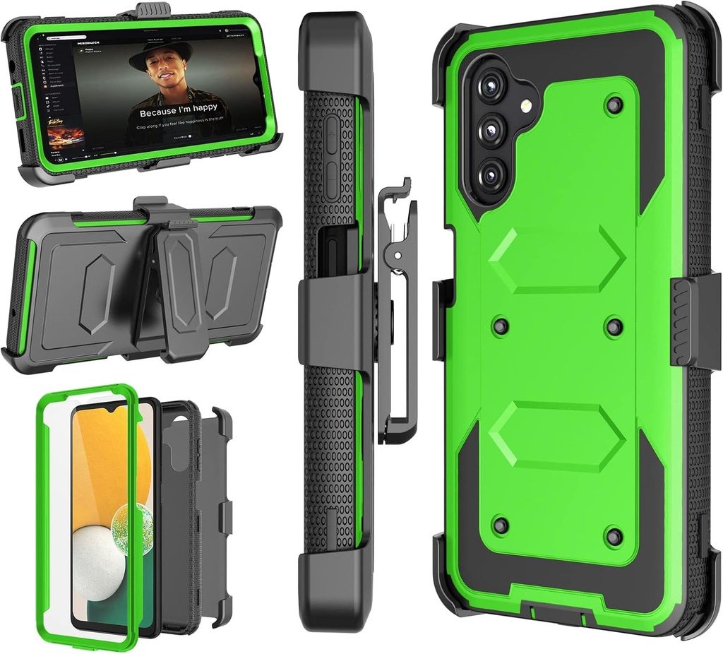 Njjex Rugged Case For Samsung Galaxy A13 5G, For Galaxy A13 5G Case, [Nbeck] Heavy Duty Built-in Screen Protector Locking Swivel Holster Belt Clip Kickstand Hard Shell Cover for Samsung A13 5G [Green]
