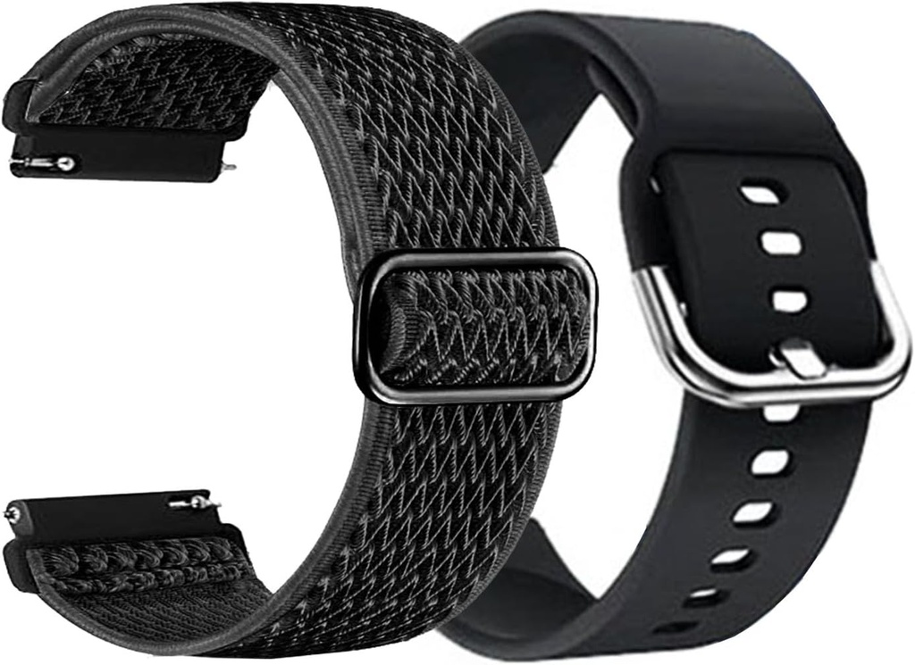 2 Pack Compatible for Garmin Vivoactive 5,Vivoactive 3/Vivoactive 6/Venu Sq/Sq 2/Sq Music/2 Plus, Venu/Venu 2 Plus/Vivomove 3, Forerunner 165/55/ 570 42mm Watch Bands, Soft Silicone + Stretch Nylon Adjustable Straps Quick Release Replacement Wristbands (20mm width)