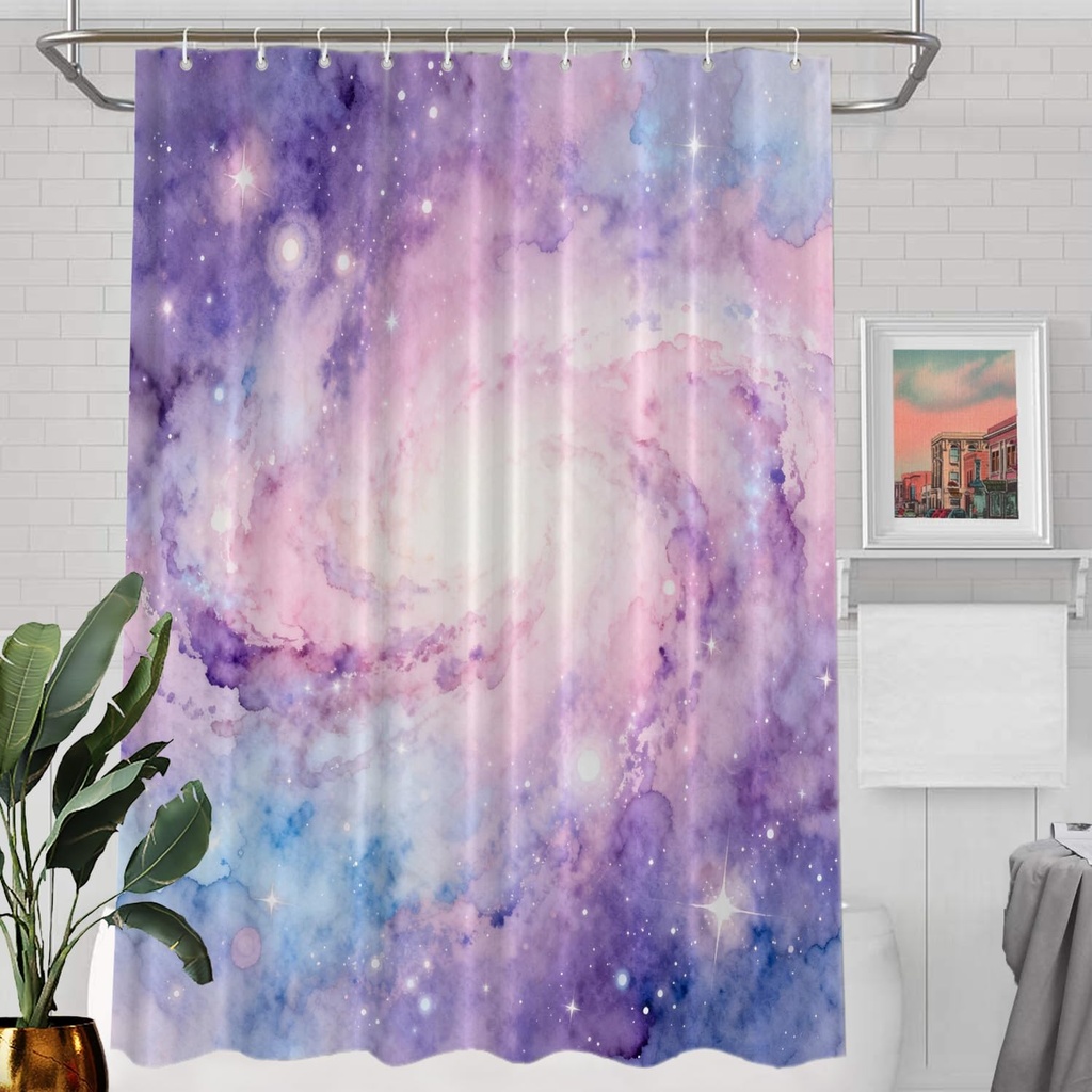 Batmerry Pink Purple Abstract Galaxy Decor Shower Curtain, Hotpink Art Bathroom Decor Polyester Fiber Plastic Rings Quick-Drying Waterproof for Bathtubs/Bathroom, 72x60 inches